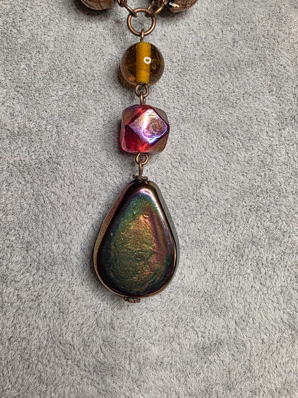 Boho Artisan Glass & Iridescent Tear Drop Y-Necklace